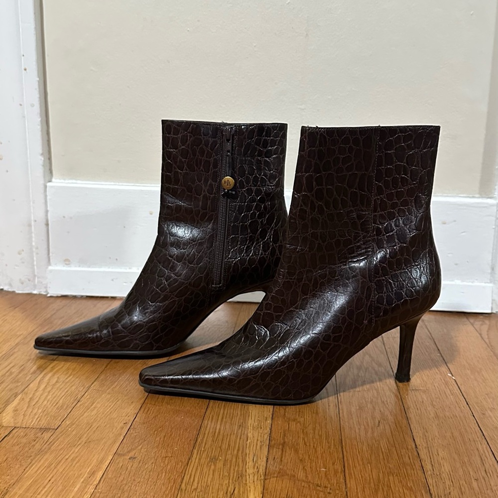 Ralph Lauren Croc Stiletto Booties Size 10 NWOT